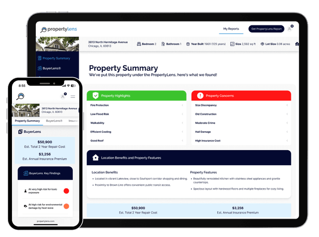 PropertyLens Report - comprehensive property analysis including risk assessment, history, and location data